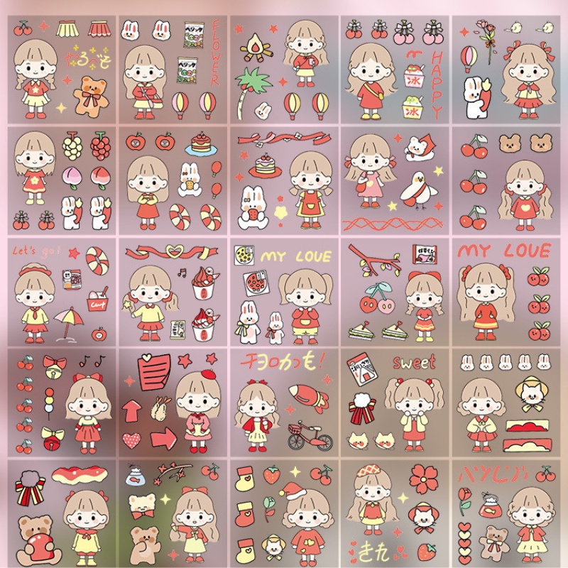 Hộp 100 Tấm Sticker Dán Trong Suốt Hộp Quà Tặng Băng Dính Washi Tape Trang Trí Cô Gái Dễ Thương