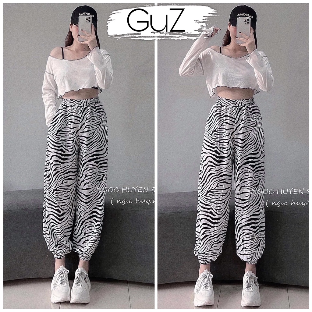 Set đồ nữ áo croptop giấy quần jogger vằn phong cách thời trang cá tính GuZ