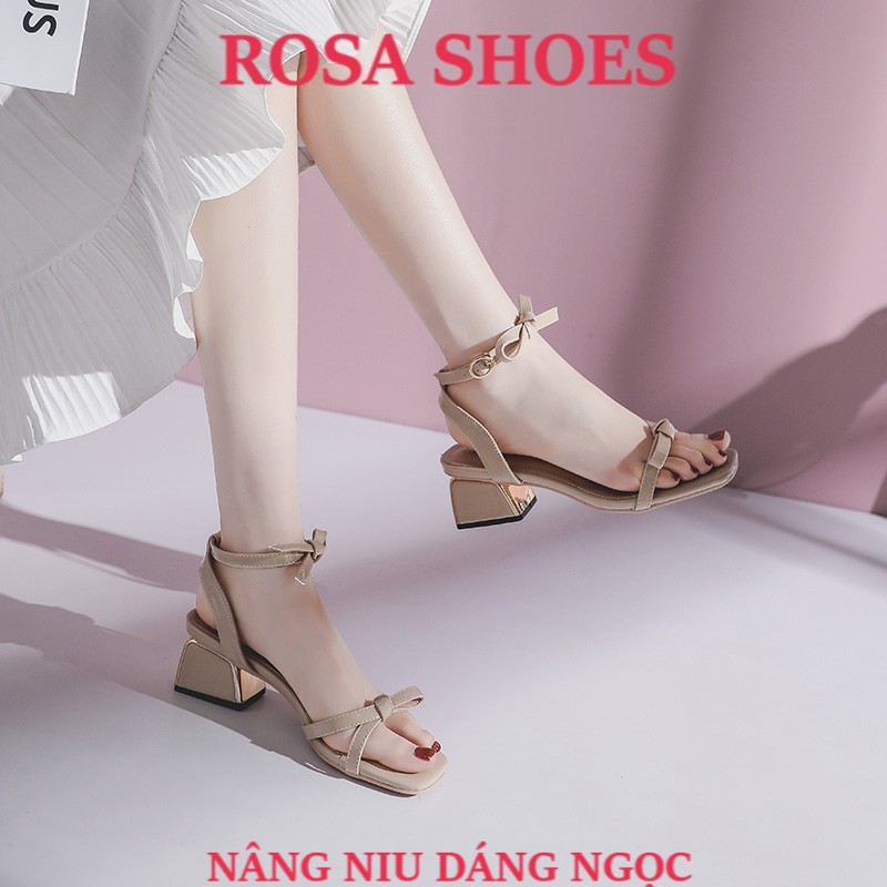 Giày gót vuông Giày Cao Gót Sandal quai nơ ú hở gót 5p Mys Rosa Shoes