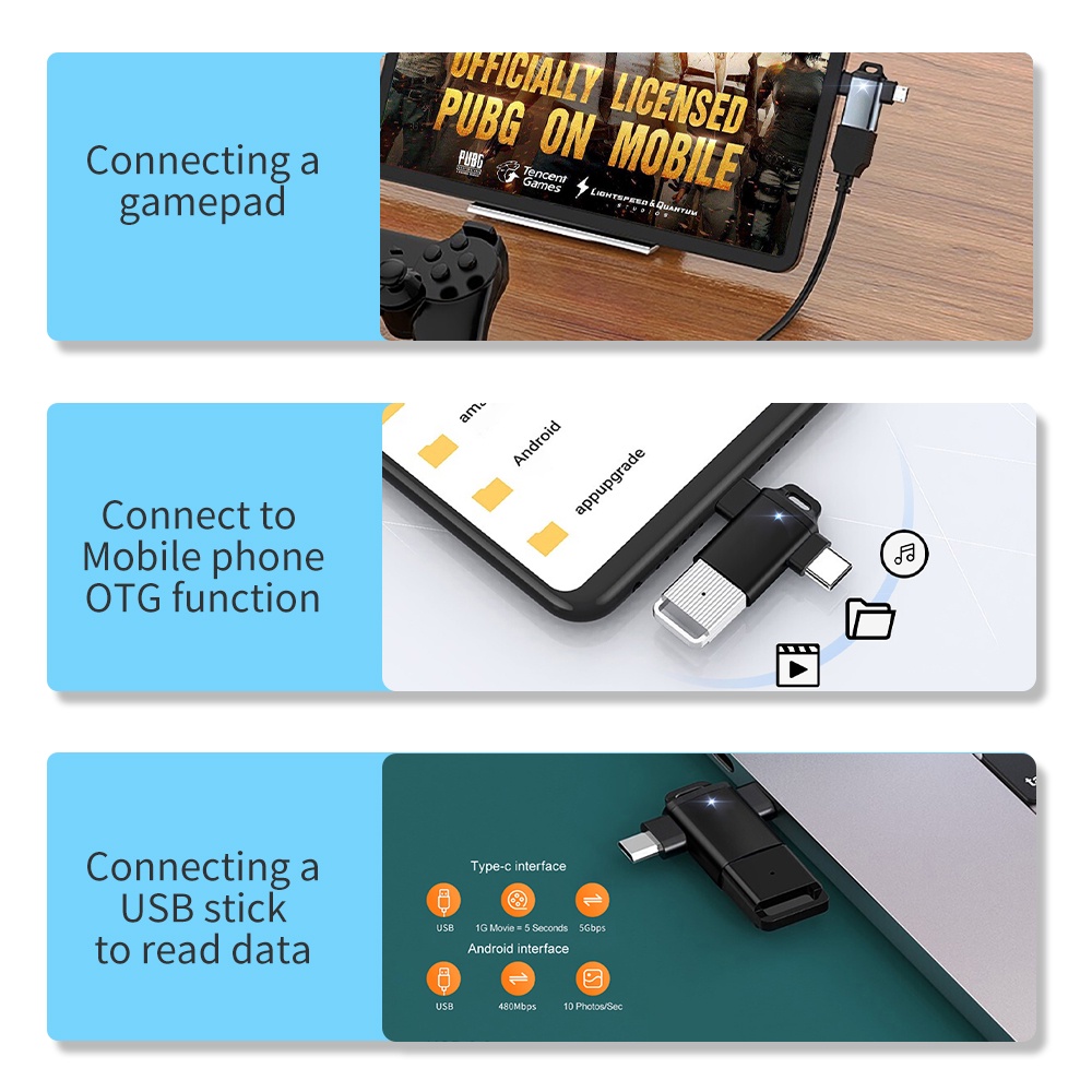 Đầu chuyển đổi ELOUGH USB 3.0 sang Type-C OTG 2 trong 1 thích hợp cho laptop táo