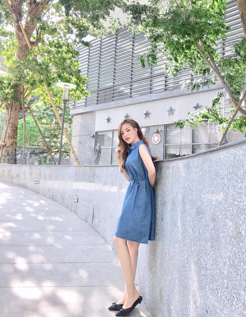 Bán sỉ váy bò dài suông bầu bí bon chen kèm đai xuất xịn | BigBuy360 - bigbuy360.vn