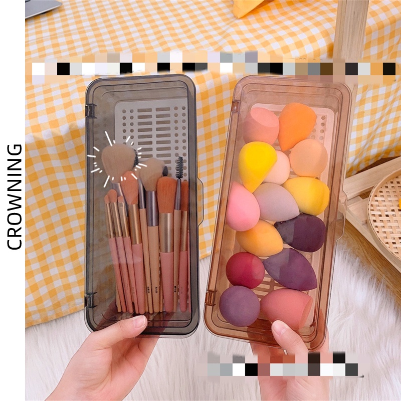 Hộp đựng cọ trang điểm/ mút xốp trong suốt có nắp chống bụi sáng tạo tiện dụng F918