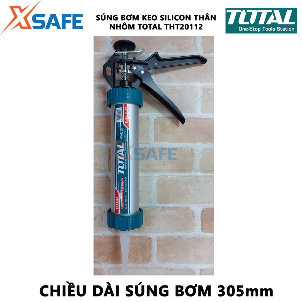 Súng bơm keo silicon thân nhôm TOTAL THT20112 | súng bơm silicon ống nhôm chiều dài súng bơm 305mm đường kính 55mm