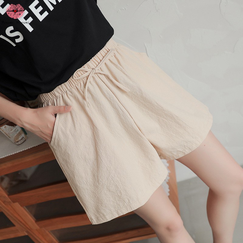 Quần Short Cotton Ống Rộng Lưng Thun Thoải Mái Có Túi Và Dây Rút Cho Nữ | BigBuy360 - bigbuy360.vn