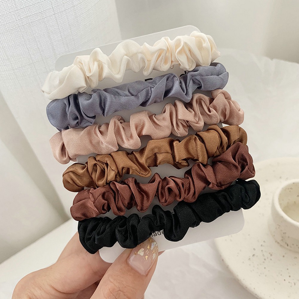Bộ 6 sợi dây thun cột tóc bằng vải lụa satin