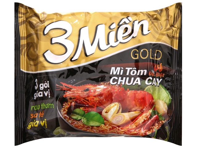 Thùng 30 gói mì 3 Miền Gold tôm chua cay đặc biệt 75g