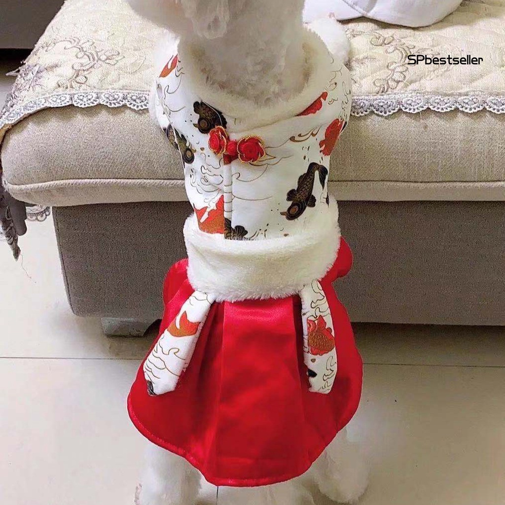 Đầm công chúa dày dặn in họa tiết cá chép cổ điển thời trang mùa đông cho thú cưng