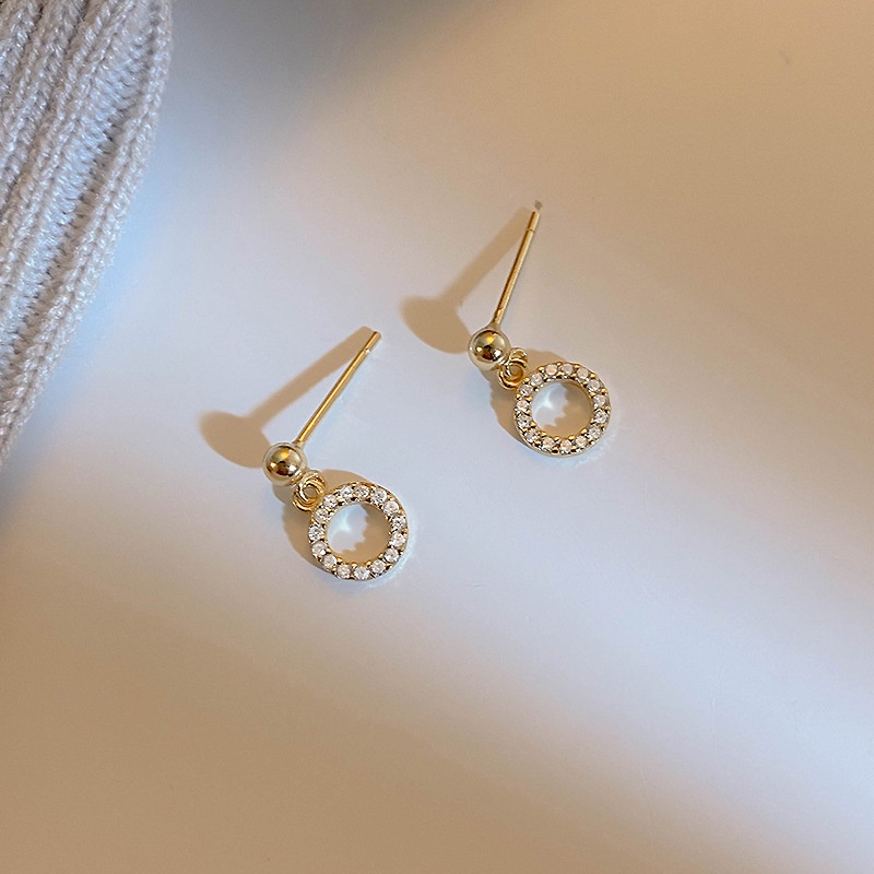 Đôi khuyên tai WE FLOWER dạng tròn hình học đính đá zircon thời trang đơn giản dành cho nữ