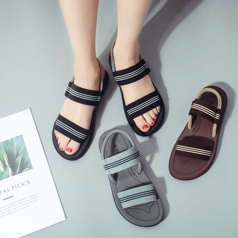 Giày Sandal Quai Dán Đế Phẳng Hai Cách Mang Phong Cách Hàn Quốc Mới Cho Nữ Sinh