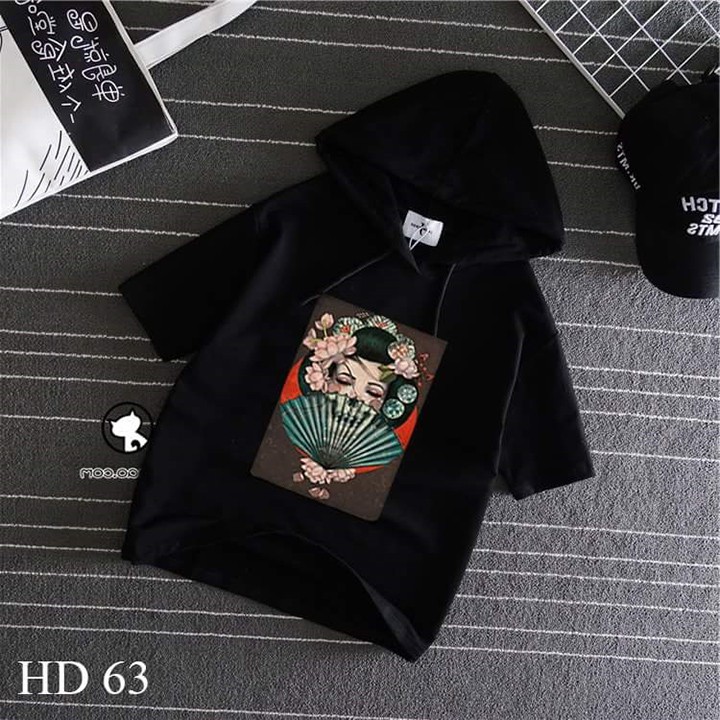 Áo thun HOODIE UNISEX TAY LỠ CÓ NÓN hình Geisha NAM NỮ