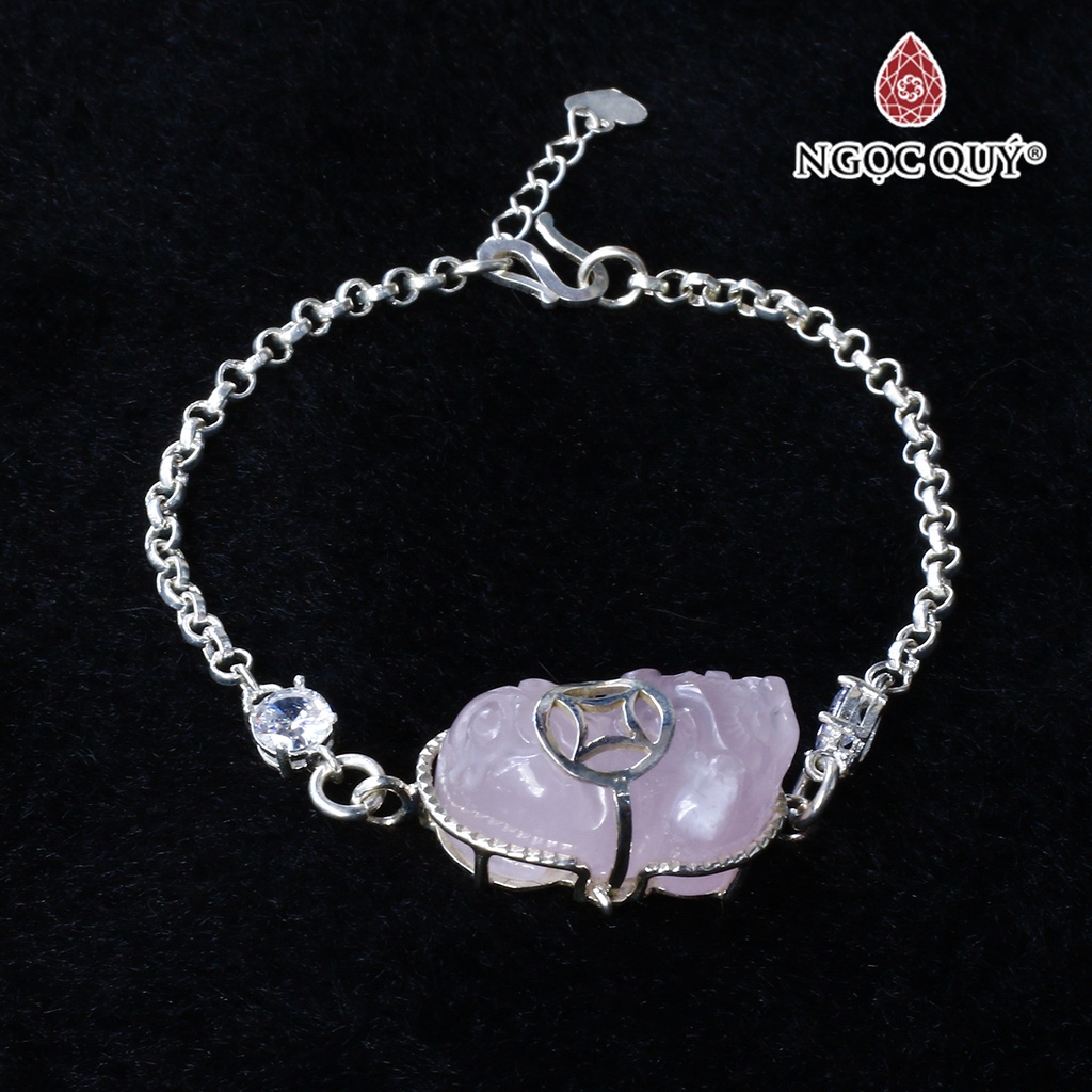 Vòng tay bạc phối tỳ hưu TA hồng - Ngọc Quý