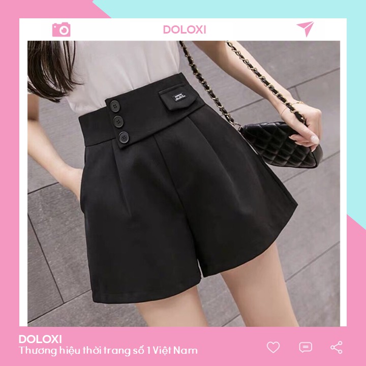 Quần short nữ ống rộng lưng cao DOLOXI cạp cao 3 khuy Hàn Quốc Q071