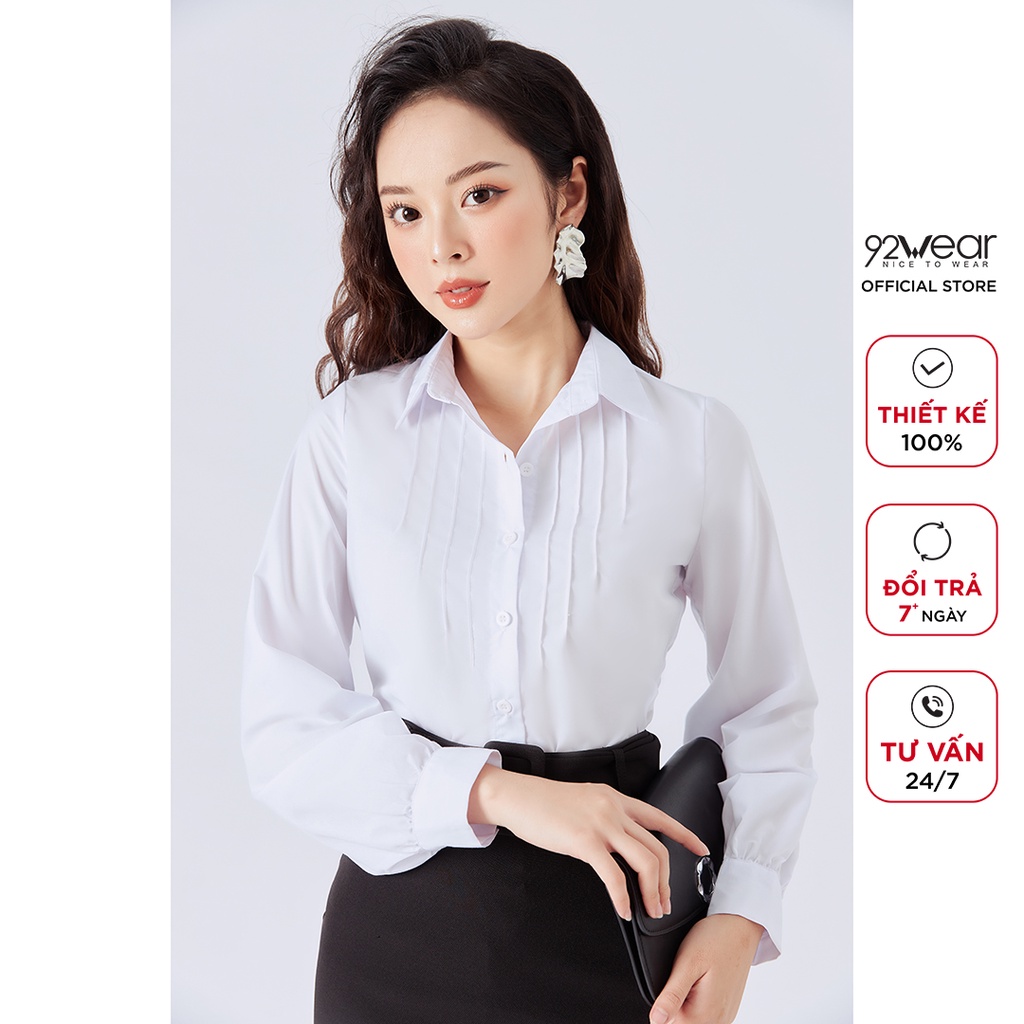 Áo sơ mi nữ dài tay cổ đức 92WEAR thiết kế công sở thanh lịch ASA0163