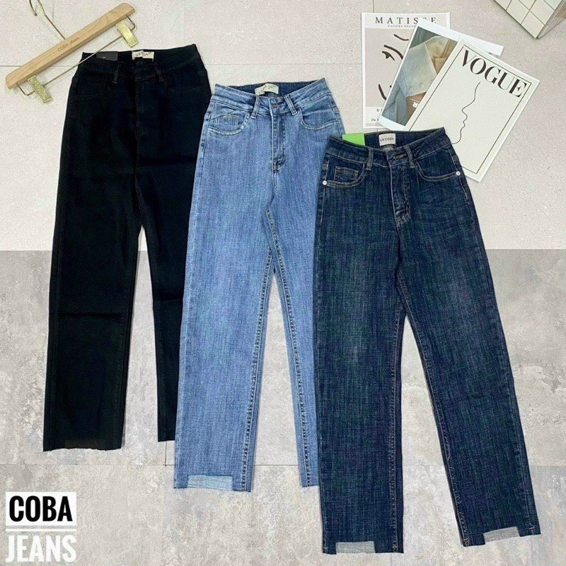 Quần jeans nữ, quần bò dáng suông cạp cao cắt gấu co giãn 4 chiều Q13  SEMCLOTHES