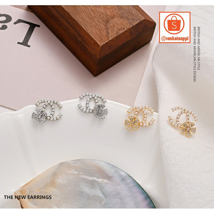 Bông tai nữ/khuyên tai nữ Hàn Quốc, phong cách double C đính đá đẹp
