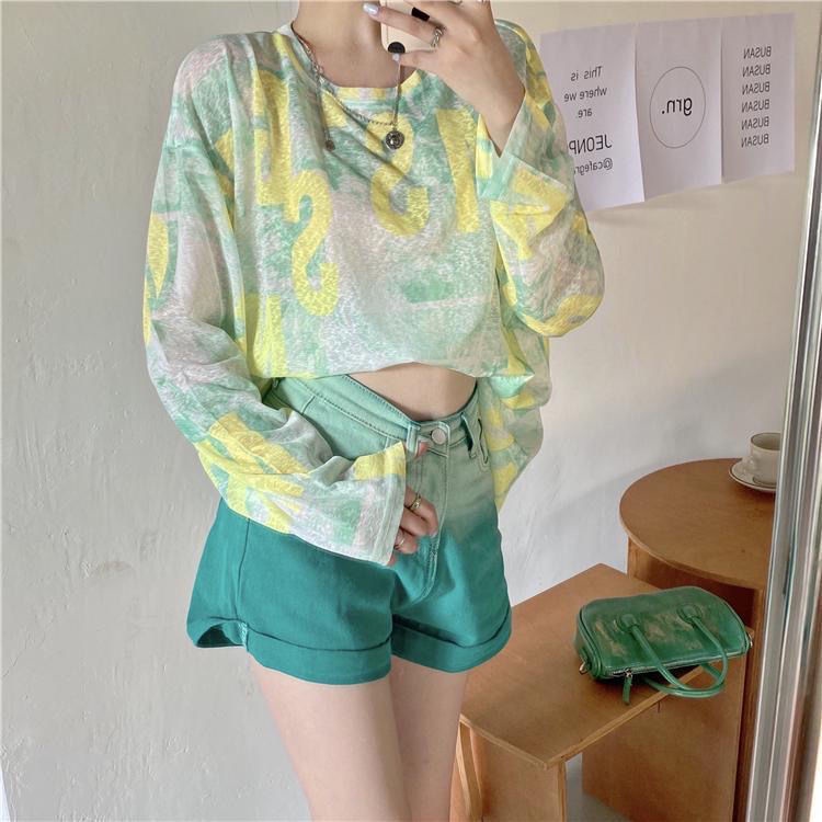 Porozi  Áo Thun Tay Dài Nhuộm Màu Kiểu Hàn Quốc Xinh Xắn Cho Nữ