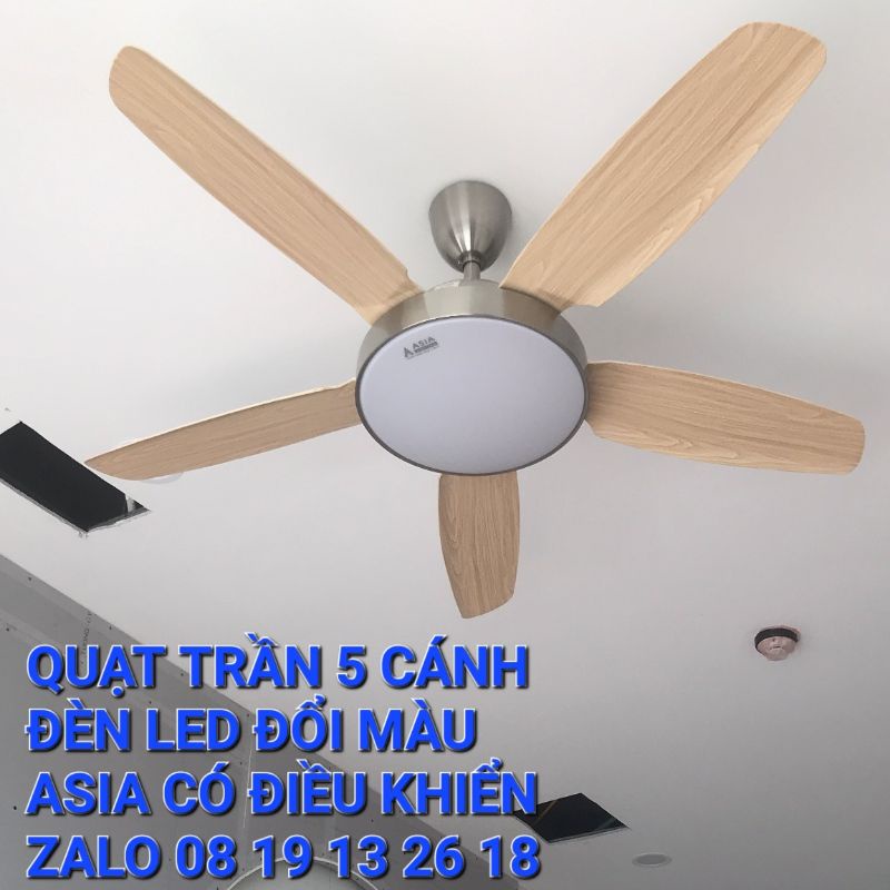 Quạt trần 5 cánh Asia QT04, có Đèn Led và điều khiển từ xa, động cơ DC cao cấp, bảo hành 2 năm