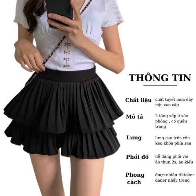 Chân váy xếp ly ngắn 2 tầng dáng ngắn xòe xinh xắn giá rẻ nhiều màu sắc dập li chuẩn PIGI STORE Mã 70 | BigBuy360 - bigbuy360.vn