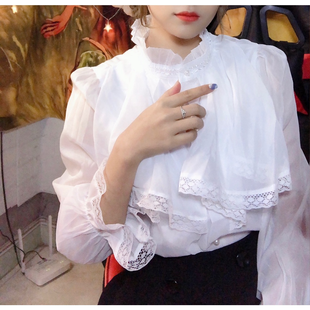 Áo tiểu thử phối ren HANNA hàn quốc 2 lớp bánh bèo điệu đà freesize 42 đến 58kg A005 xưởng may Hạnh Ngân | BigBuy360 - bigbuy360.vn