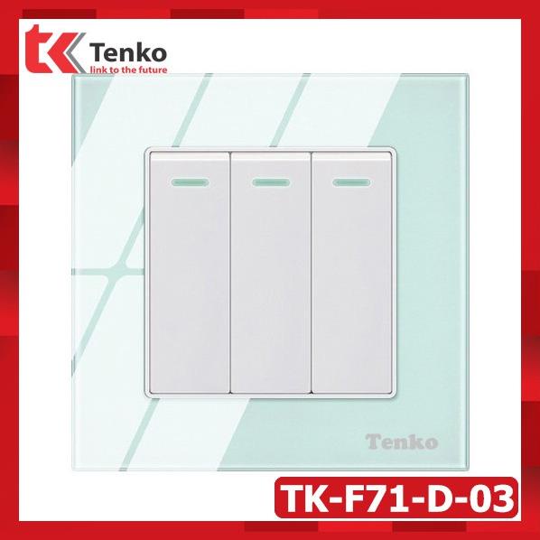 Công Tắc 3 Hạt Mặt Kính Cường Lực Chống Va Đập - Chống Xước Tenko TK-F71-D-03 Màu ĐEN