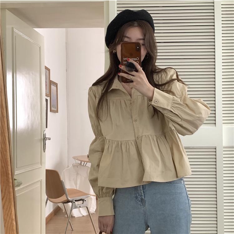 Áo sơ mi dài tay màu trơn thiết kế mới thời trang theo phong cách Hàn Quốc cho nữ