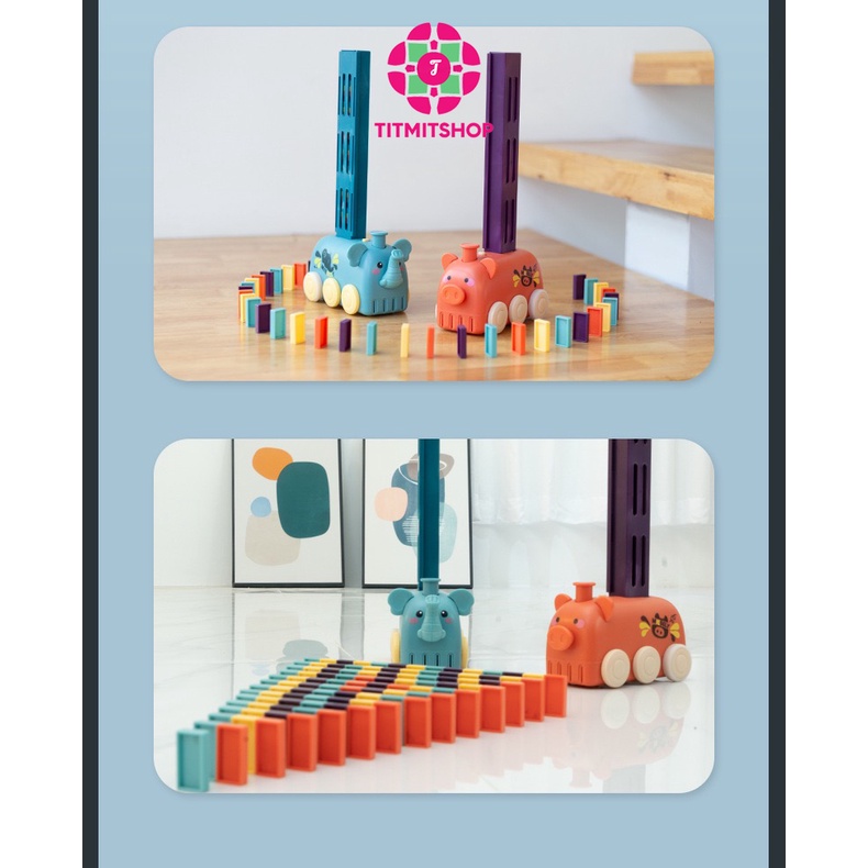 Bộ đồ chơi Domino xe lửa hình con voi khối xây dựng trí tuệ trẻ em lắp ráp tự động - TitMitShop
