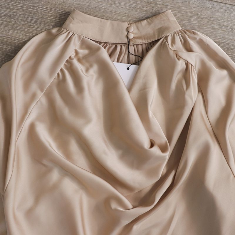 Áo cánh satin cổ trụ xếp ly ZR