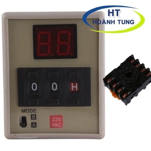 Digital timer AH3-DM relay thời gian giây phút giờ hai chế độ A/B điện áp 220VAC hiển thị led tặng kèm chân đế PF083A