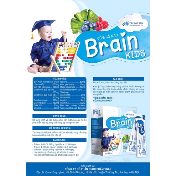 Cốm bổ não BRAIN kids cốm Bổ Não Trẻ Em - Cho Bé Thông Minh Hơn - Hàng Chính hãng