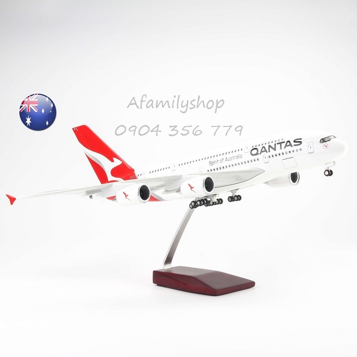 Mô hình máy bay Qantas Airbus A380 47cm có bánh xe và đèn led