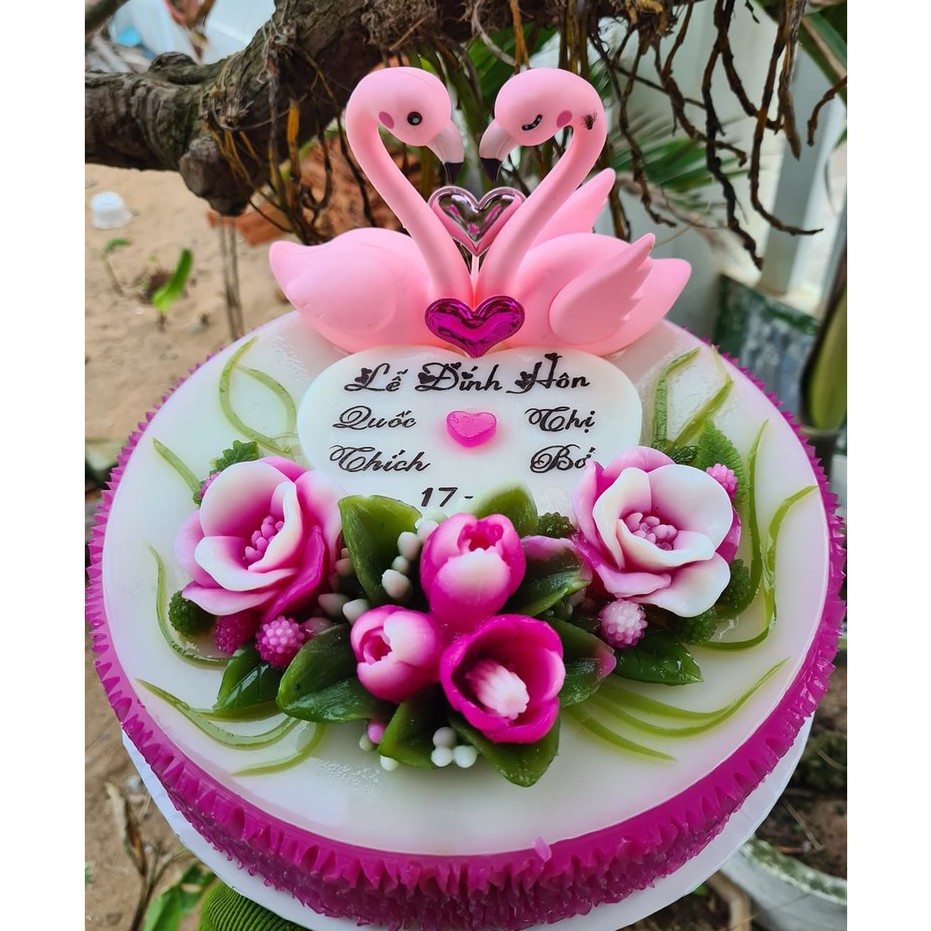 Đôi Thiên Nga hồng trang trí bánh sinh nhật, bánh rau câu