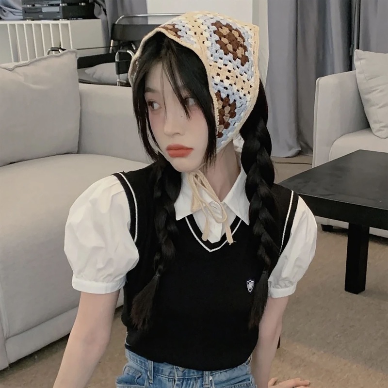 Băng Đô Len Đan Móc Hình Tam Giác Màu Sắc Thời Trang Cho Nữ Y2K