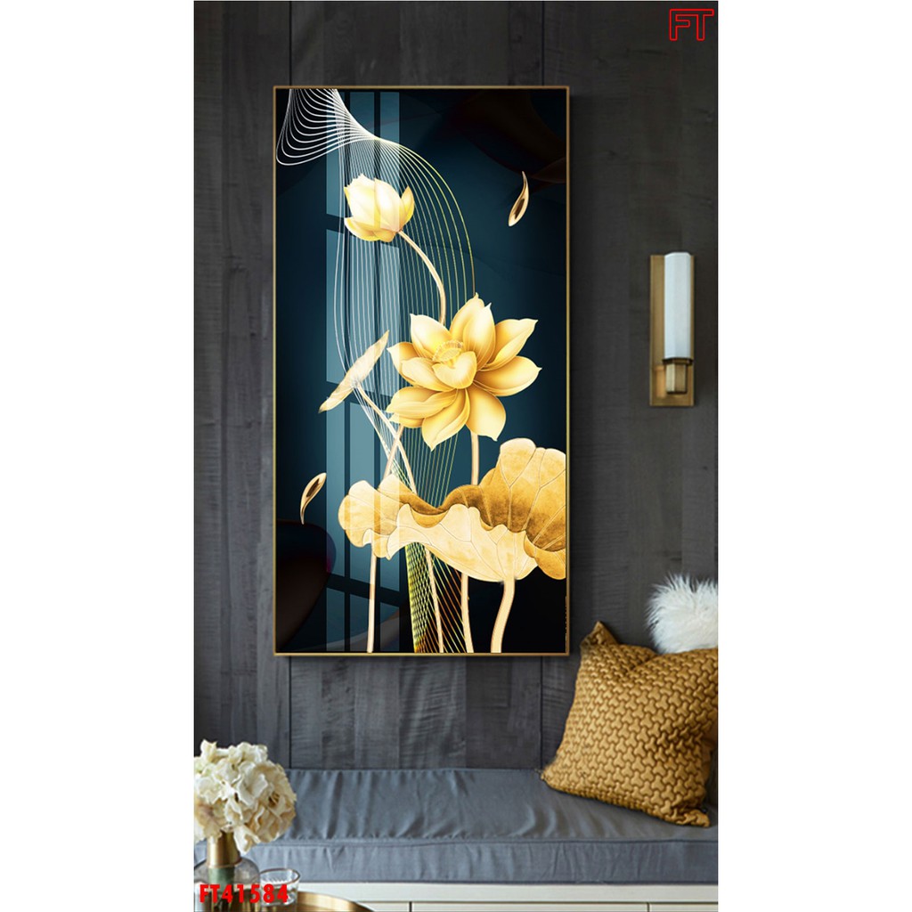 HS 26 Tranh Treo Tường Trang Trí Phòng Khách/ Ăn/ Phòng Ngủ/ Cầu Thang/ Lối Vào Hành Lang Hoa Lá Hoa Sen Rẻ Quạt Đá Cuội