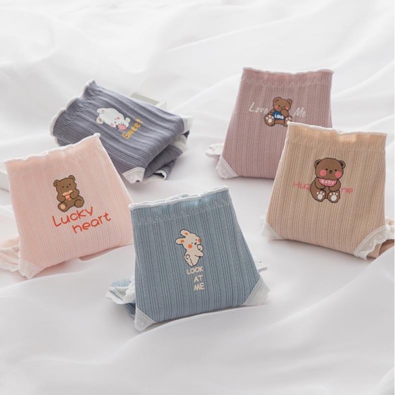 Quần Lót Nữ Cotton Tăm Hoạ Tiết Lucky Heart Thỏ xanh Gấu Nâu Siêu Xinh 485