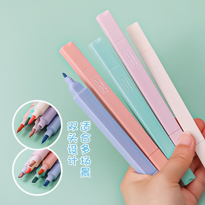 Bút highlight pastel 2 đầu, bút đánh dấu nhớ dòng morandi trang trí sổ bullet journal văn phòng phẩm