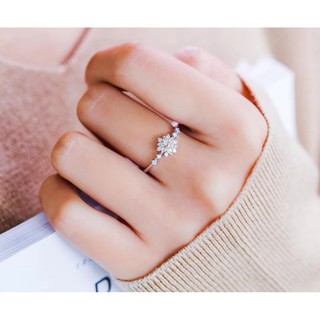Nhẫn bạc nữ Tlee, nhẫn bạc hoa tuyết nạm đá nhỏ xinh xắn - TleeSilver