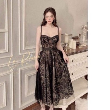 Đầm xòe dự tiệc ren phối lưới 2 dây sang chảnh, Váy đầm Yoona Chen đẹp giá rẻ
