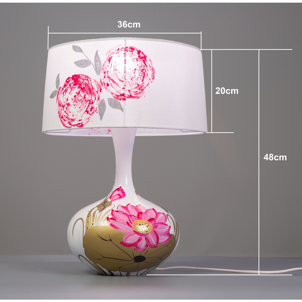 Đèn Bàn Gốm Hoa Hồng Vẽ Tay GO104 Vietmake, Đèn Trang Trí Phòng Khách