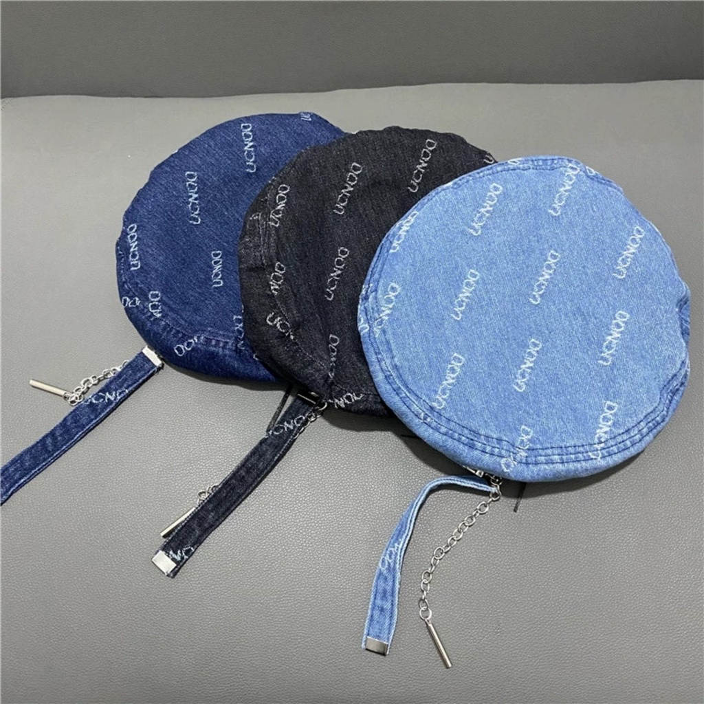 [Mã FAMARAL1 giảm 10K đơn 50K](Hot Tik Tok)Mũ nồi denim dây xích có thể tháo rời phong cách hàn quốc