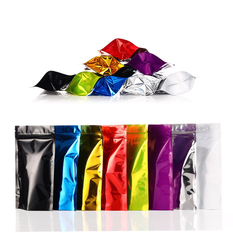 100Pcs glossy Colored Aluminum Foil Mylar Ziplock Bag both isides colored Bag self stand heat sealable pouches