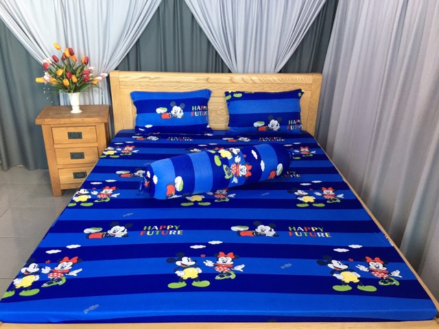 Bộ drap thun☘️FREESHIP☘️ga thun lạnh Hàn Quốc mẫu chuột mickey ( 1 ga, 3 vỏ gối)