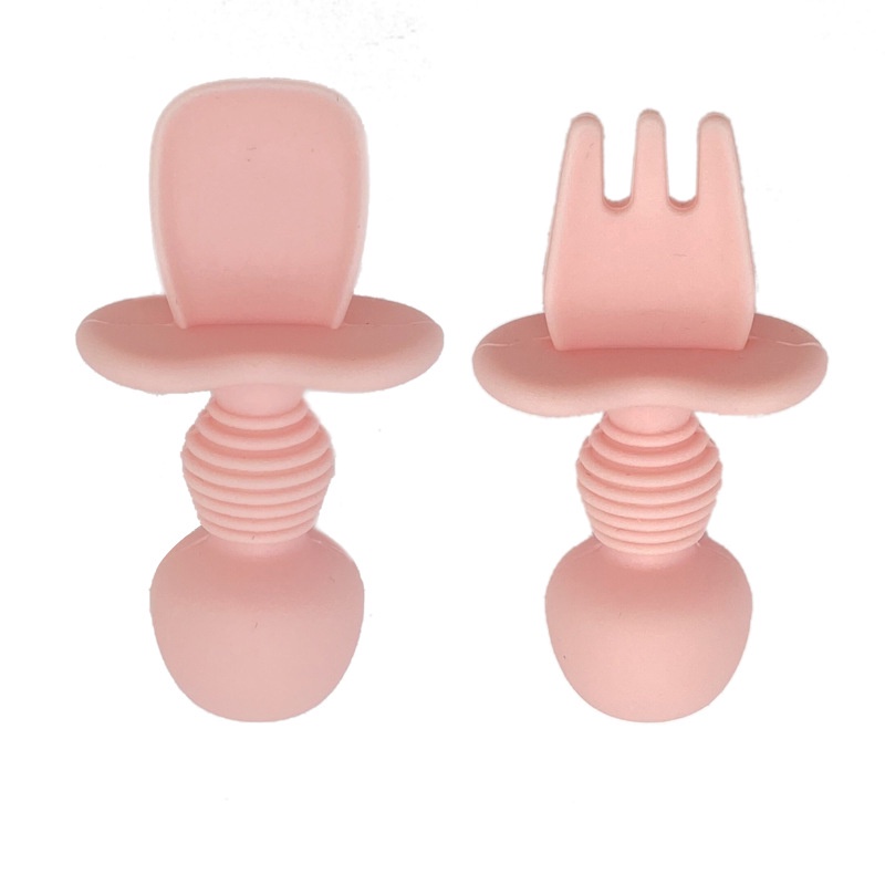 Bộ Muỗng Nĩa Bằng Silicone Mềm Tay Cầm Ngắn Dành Cho Trẻ Em