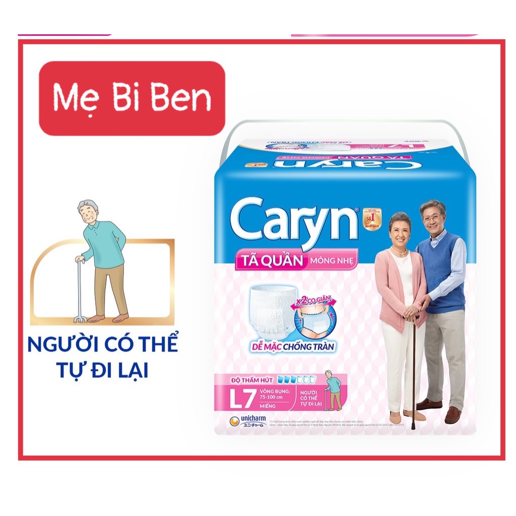 [GIÁ SỈ THÙNG 6 GÓI] Tã Bỉm Quần Người Lớn Caryn siêu thấm/Mỏng Nhẹ Size M7/M8/L6/L7 miếng