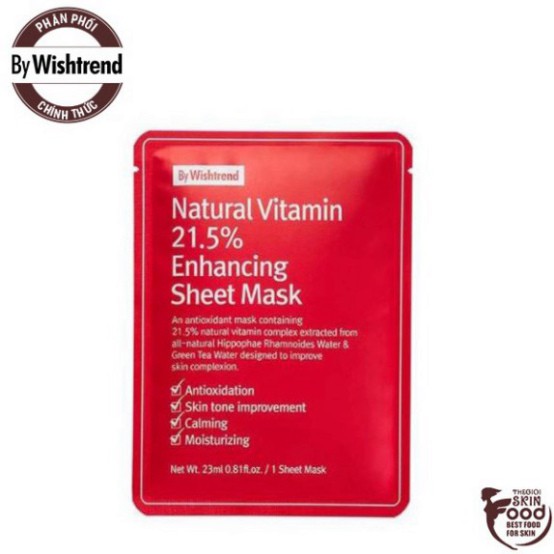 Mặt Nạ Vitamin Dưỡng Trắng Da By Wishtrend Natural Vitamin 21.5% Enhancing Sheet Mask 23ml Y50