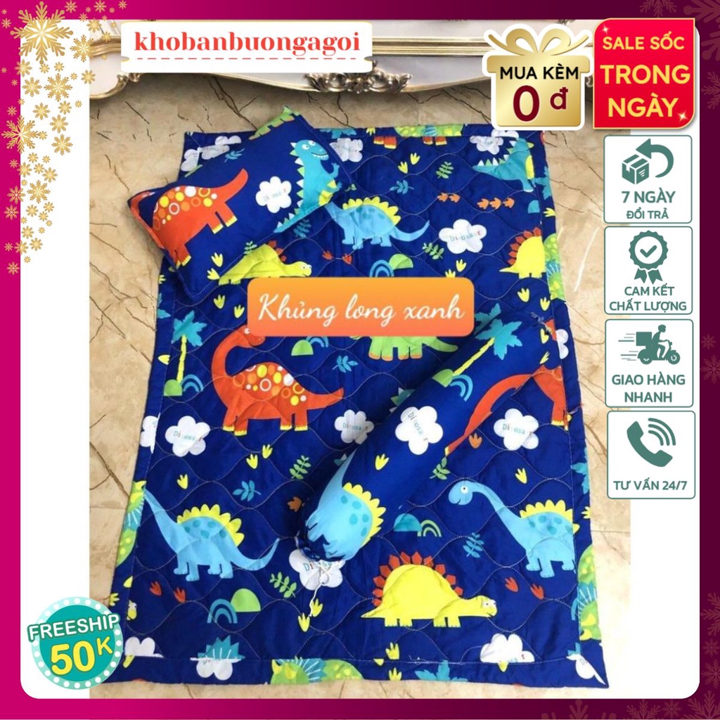 Bộ Chăn Gối 3 Món Cho Bé Mang Đi Học-MẪU KHỦNG LONG