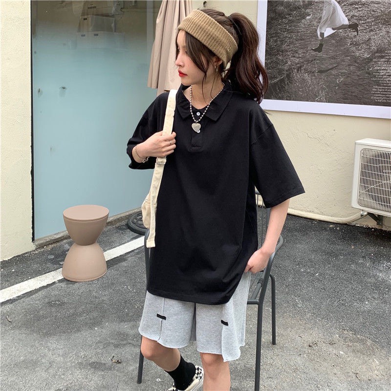 Áo polo nữ unisex trơn basic đẹp form rộng tay lỡ hàng Quảng Châu ANDOSA PL06