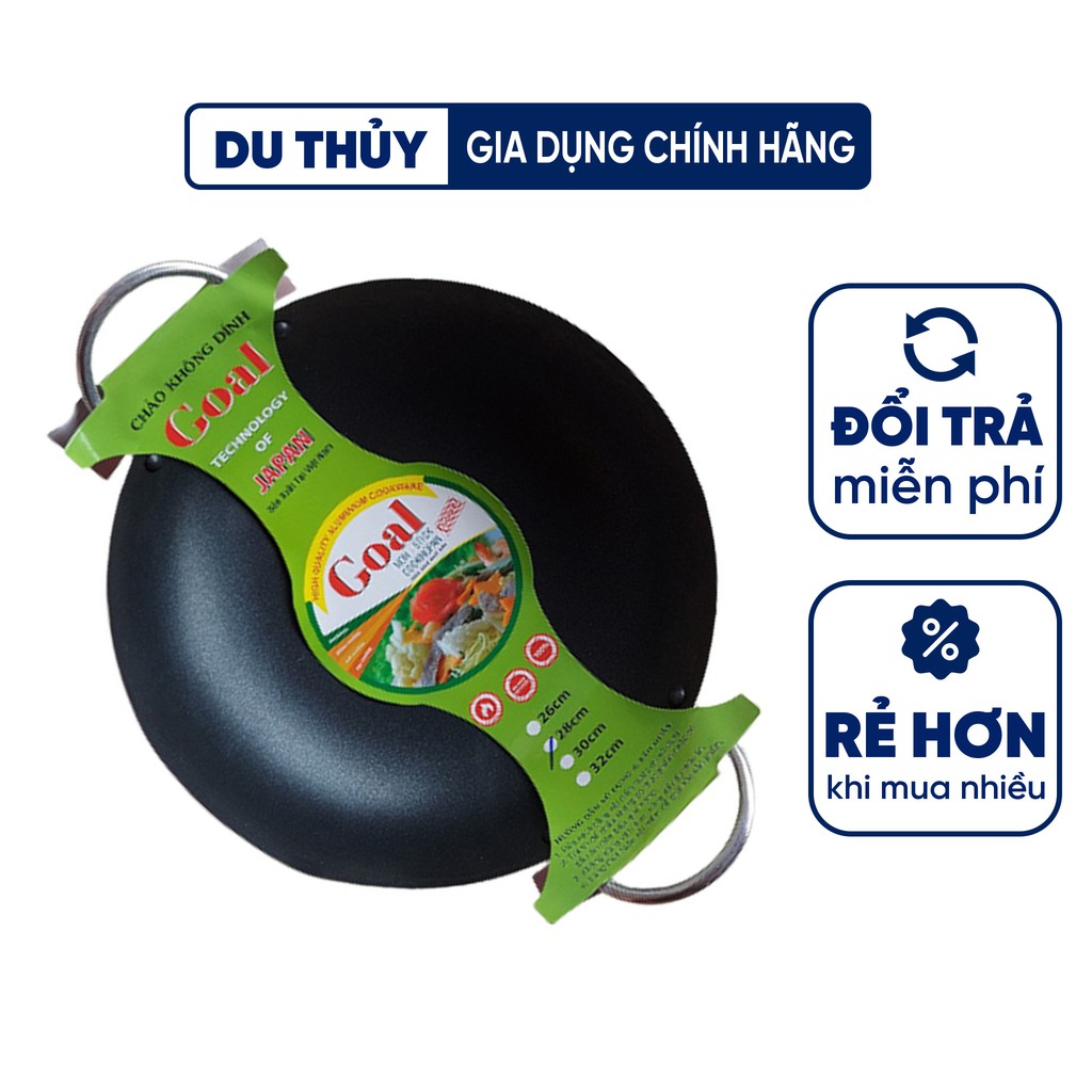 Chảo chống dính 2 quai, lòng sâu Goal (32-44 cm) hợp kim nhôm nguyên chất nhiều kích thước, nấu ăn nhanh chóng tiện lợi