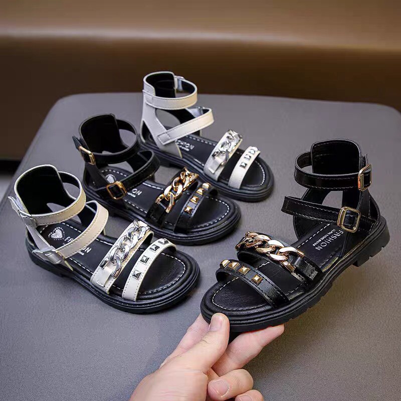 Sandal chiến binh 2 quai trên thiết kế dây xích trên quai cá tính cho bé gái SL189
