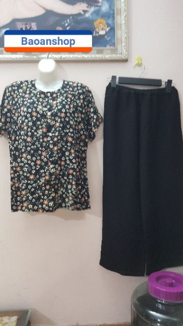 Bộ áo lanh quần dài đen bà già