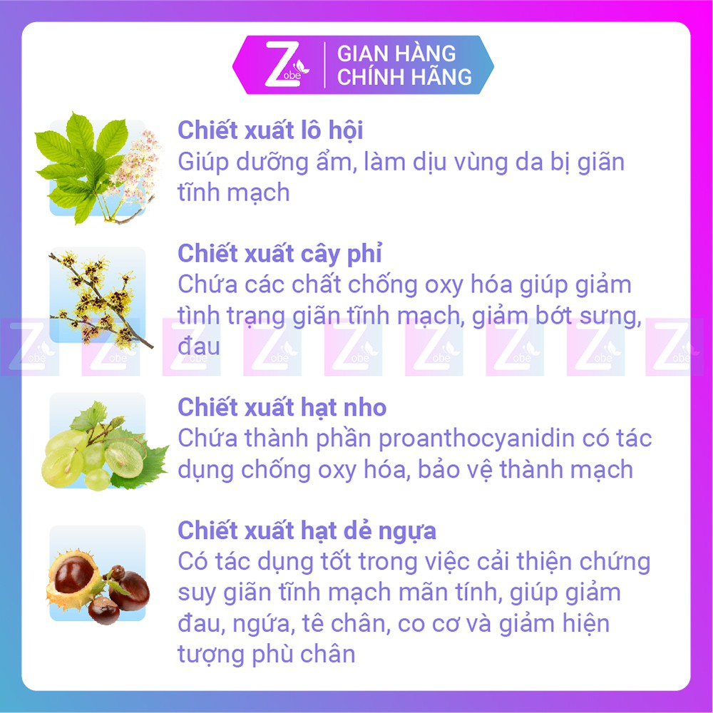 Kem thoa Giảm Sưng Đau, Tê Phù, Chuột Rút do Suy Giãn Tĩnh Mạch VASCOVEIN - Chiết xuất Hạt Dẻ ngựa nhập khẩu từ Ấn Độ